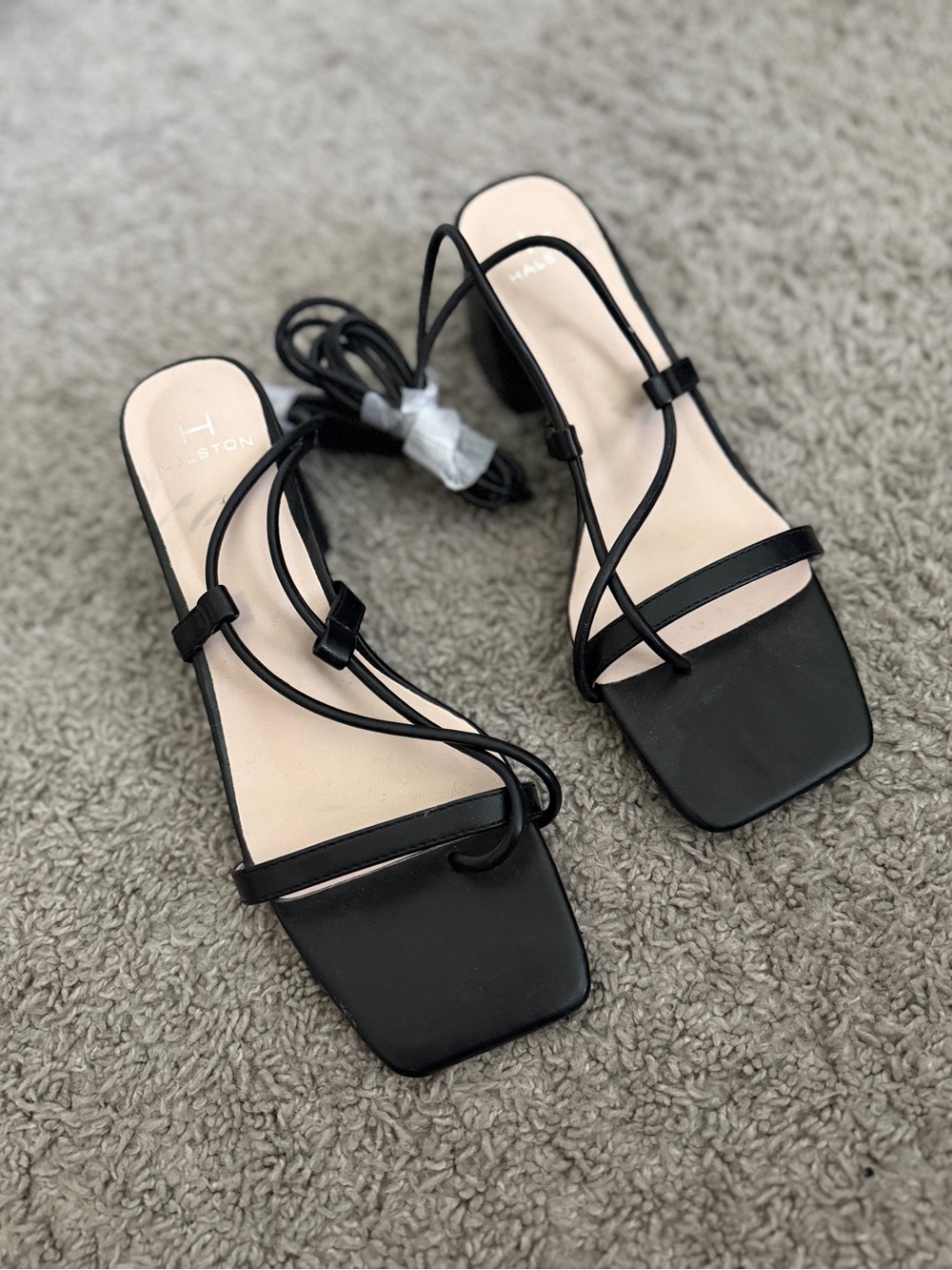 Halston Heritage Black Lace-Up Square Toe Block Heels